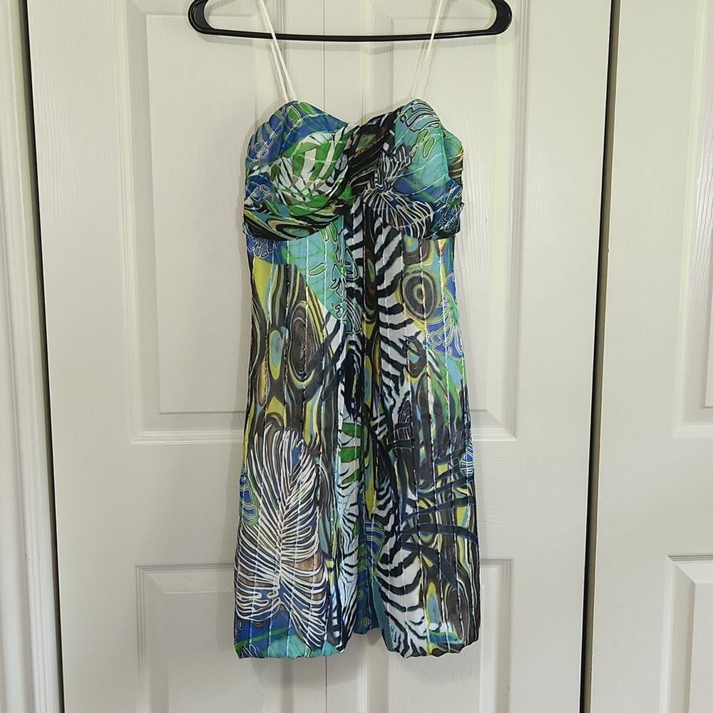 Vintage Cache‎ Womens Dress Size SM Strapless Tropical Artsy Abstract Sequins